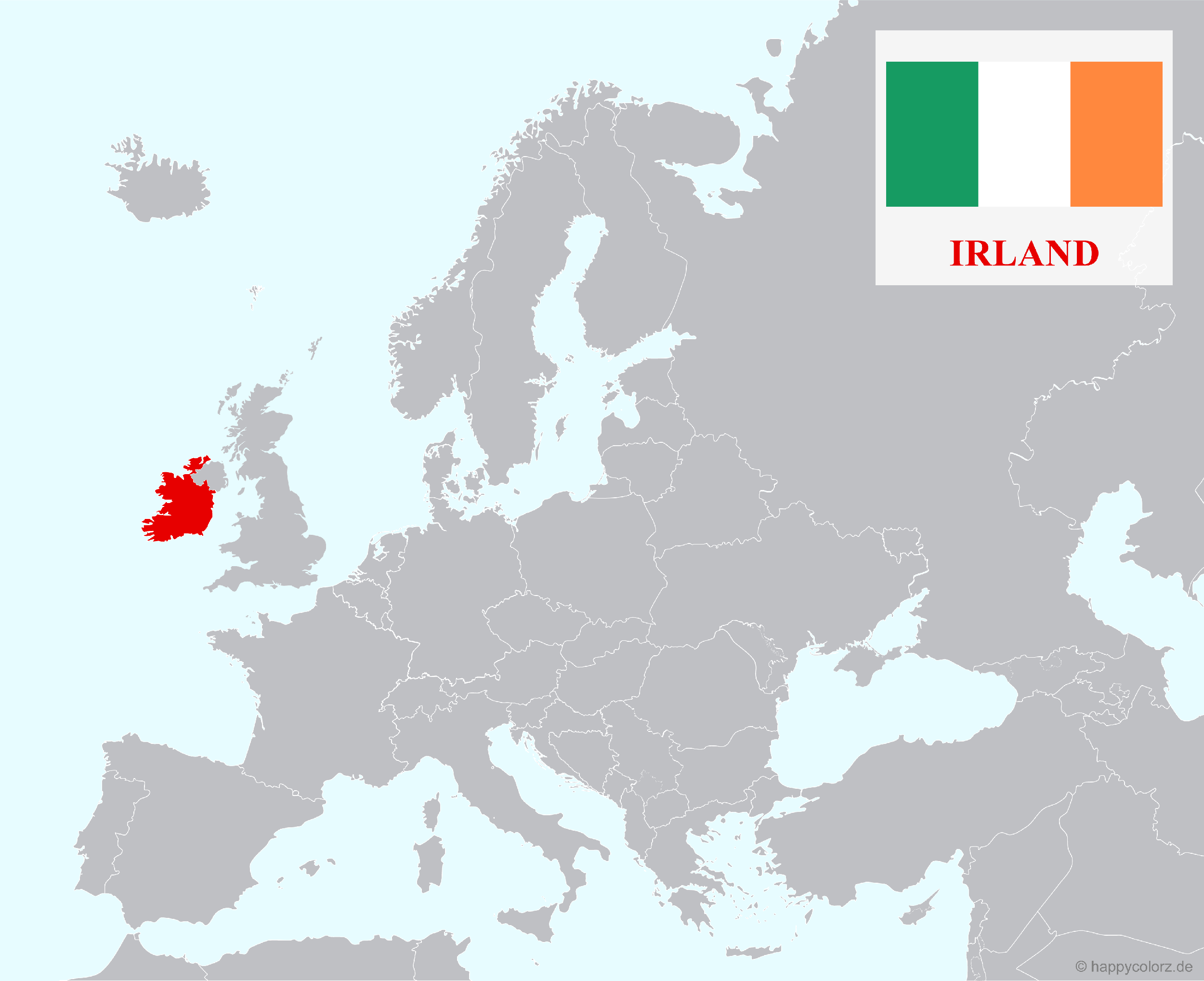 Europakarte mit Irland als hervorgehobenes Land Europakarte mit Irland als hervorgehobenes Land