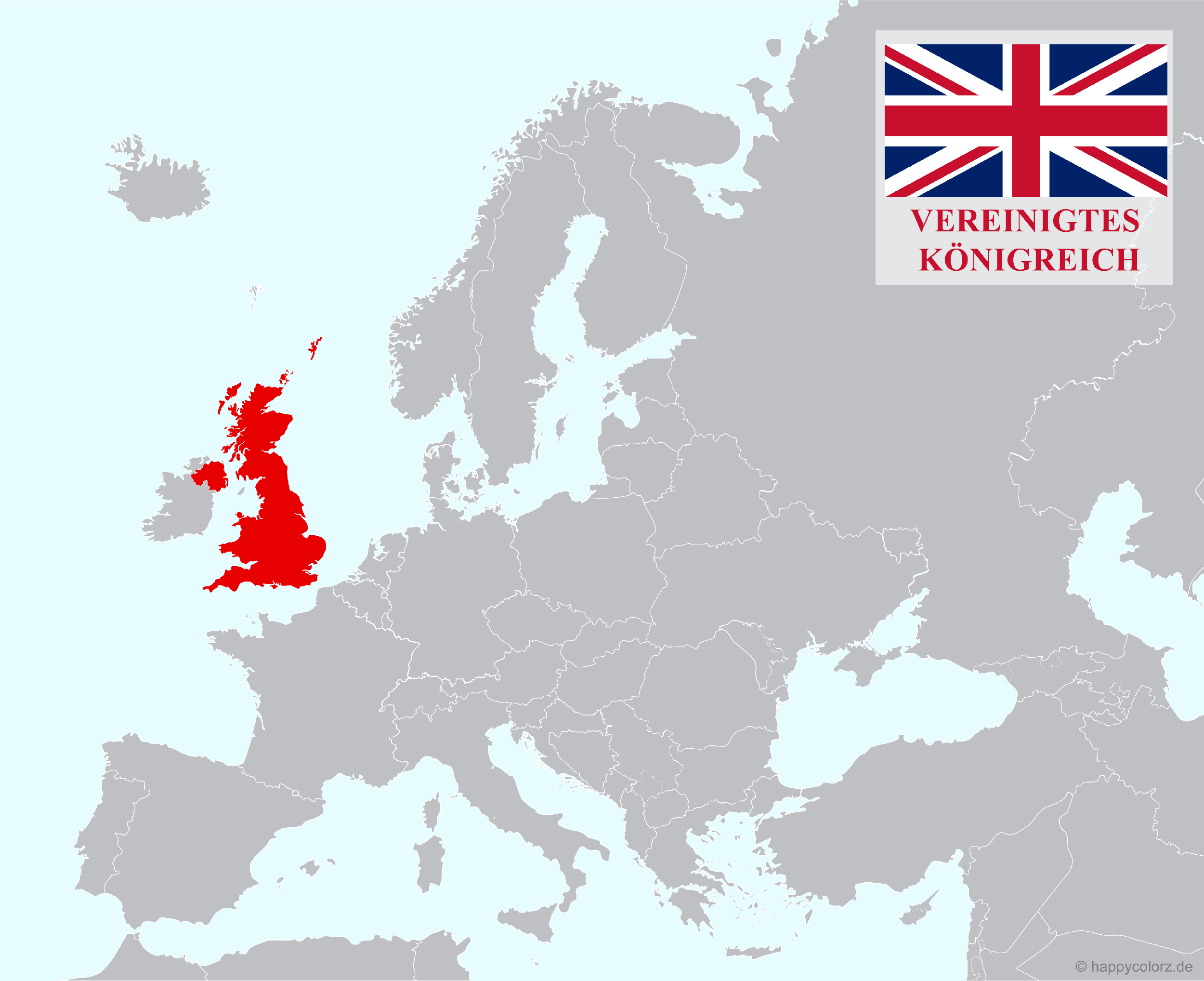Europakarte mit Vereinigtes Königreich als hervorgehobenes Land Europakarte mit Vereinigtes Königreich als hervorgehobenes Land