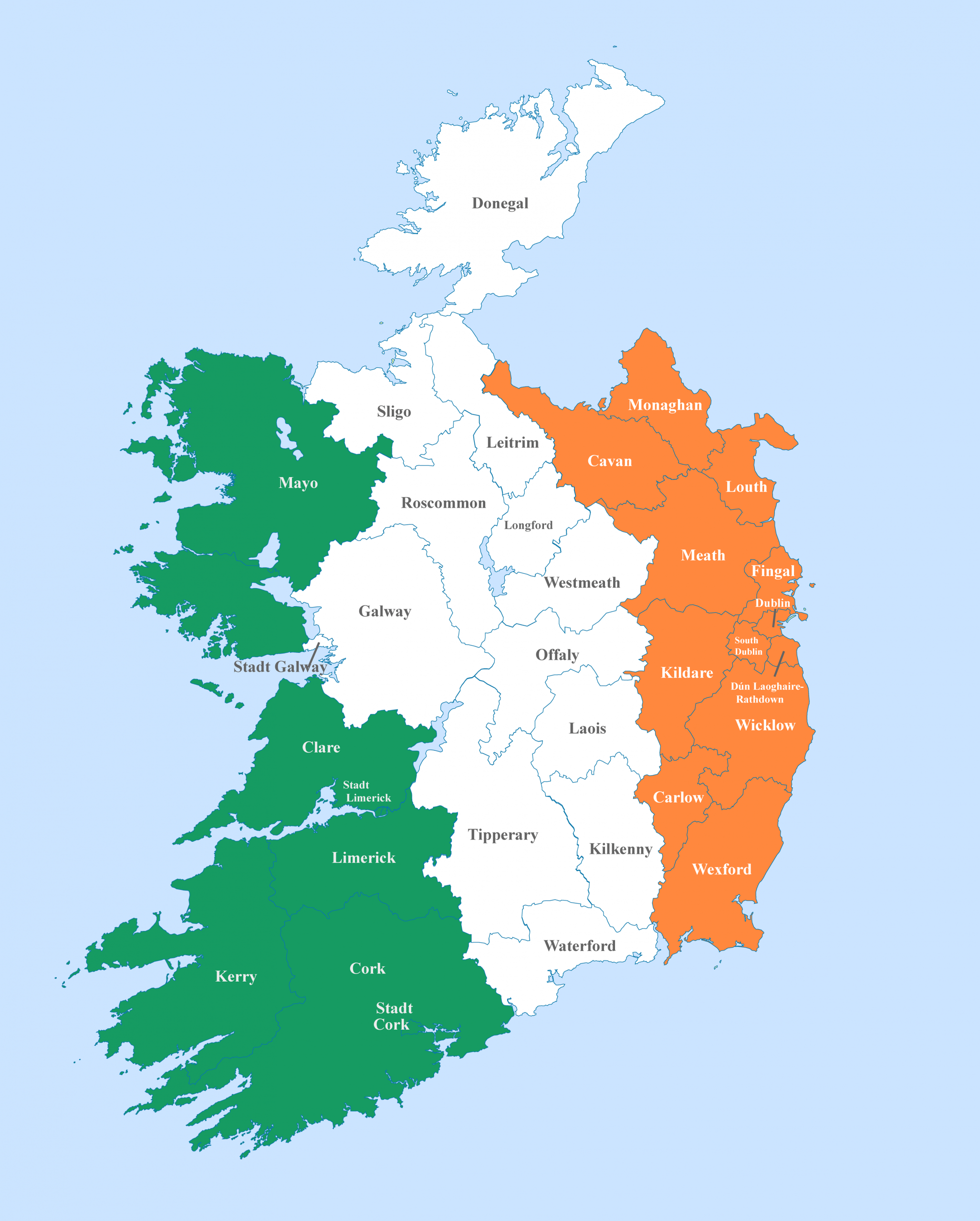 Irland Karte mit Landesfarben Irland Karte mit Landesfarben