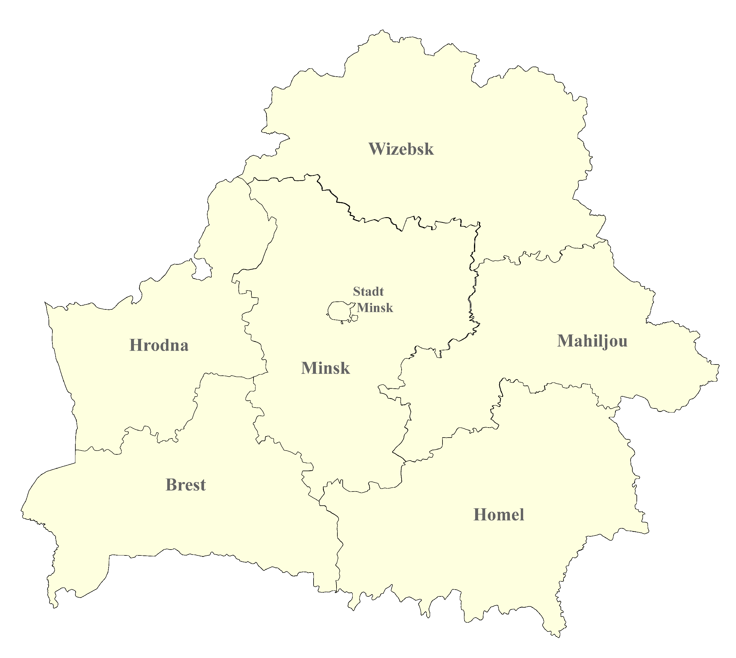 Belarus-Karte nach Regionen gegliedert Belarus-Karte nach Regionen gegliedert