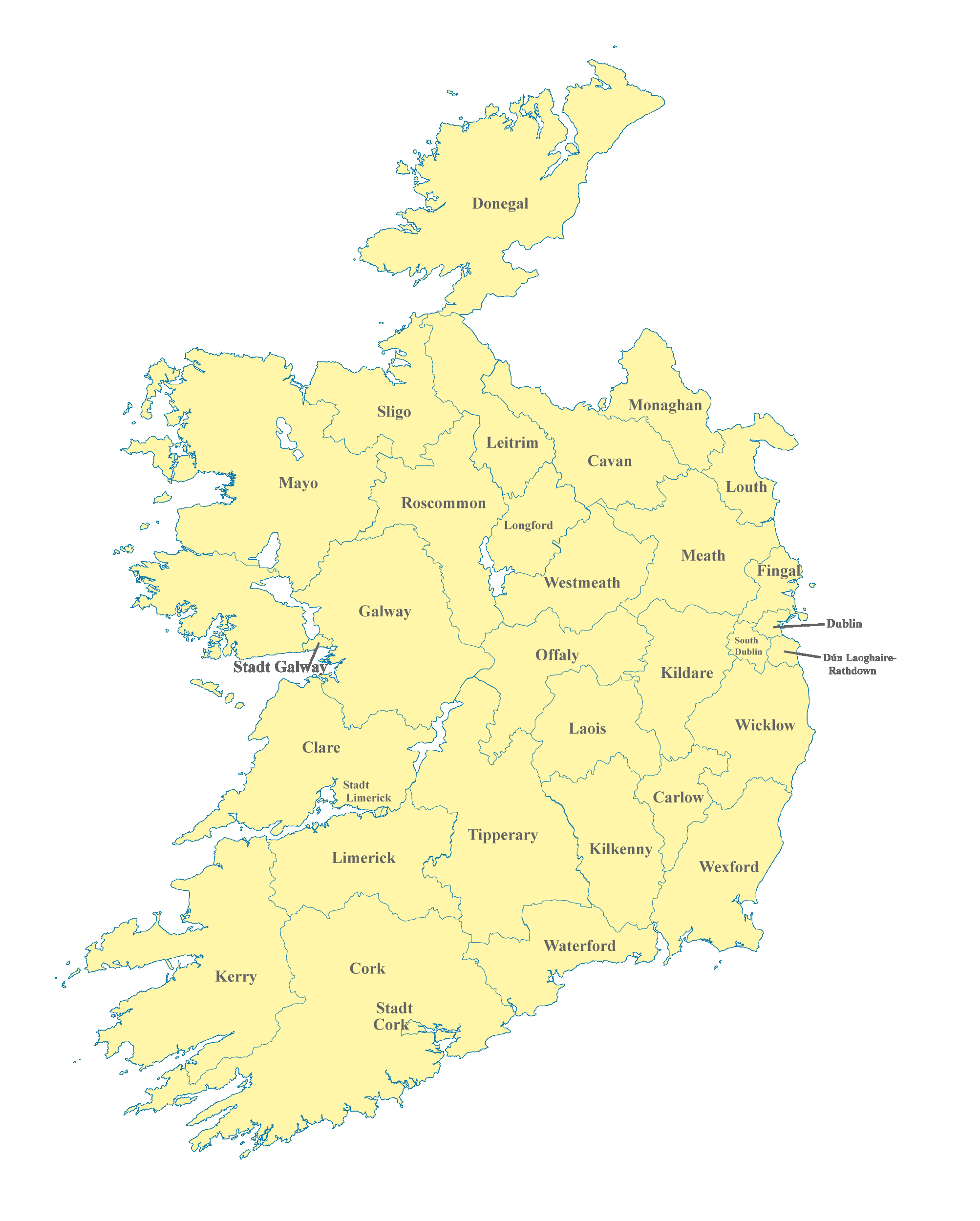 Irland Karte nach Regionen gegliedert Irland Karte nach Regionen gegliedert